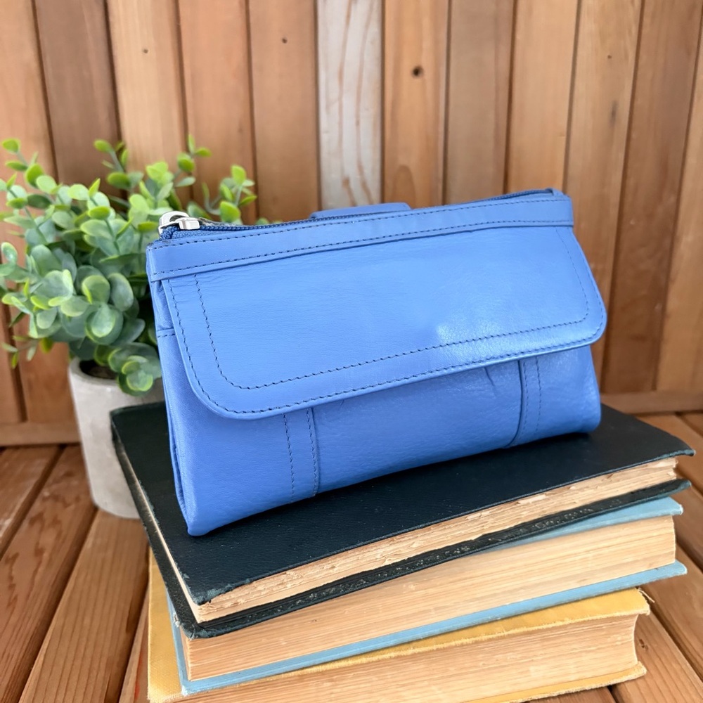 Mancini Periwinkle Genuine Leather RFID Secure Clutch Wallet  Organizer